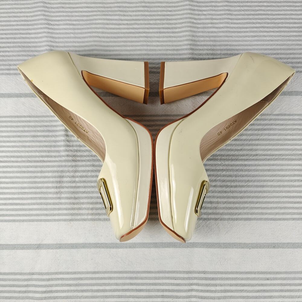 Nizowi Cream Patent Leather Platform Pumps Gold Detail Size 9.5 NEW - Picture 4 of 10